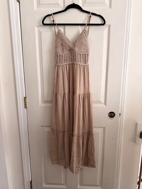 Blush Crochet Bodice Maxi Dress in Beige Pink